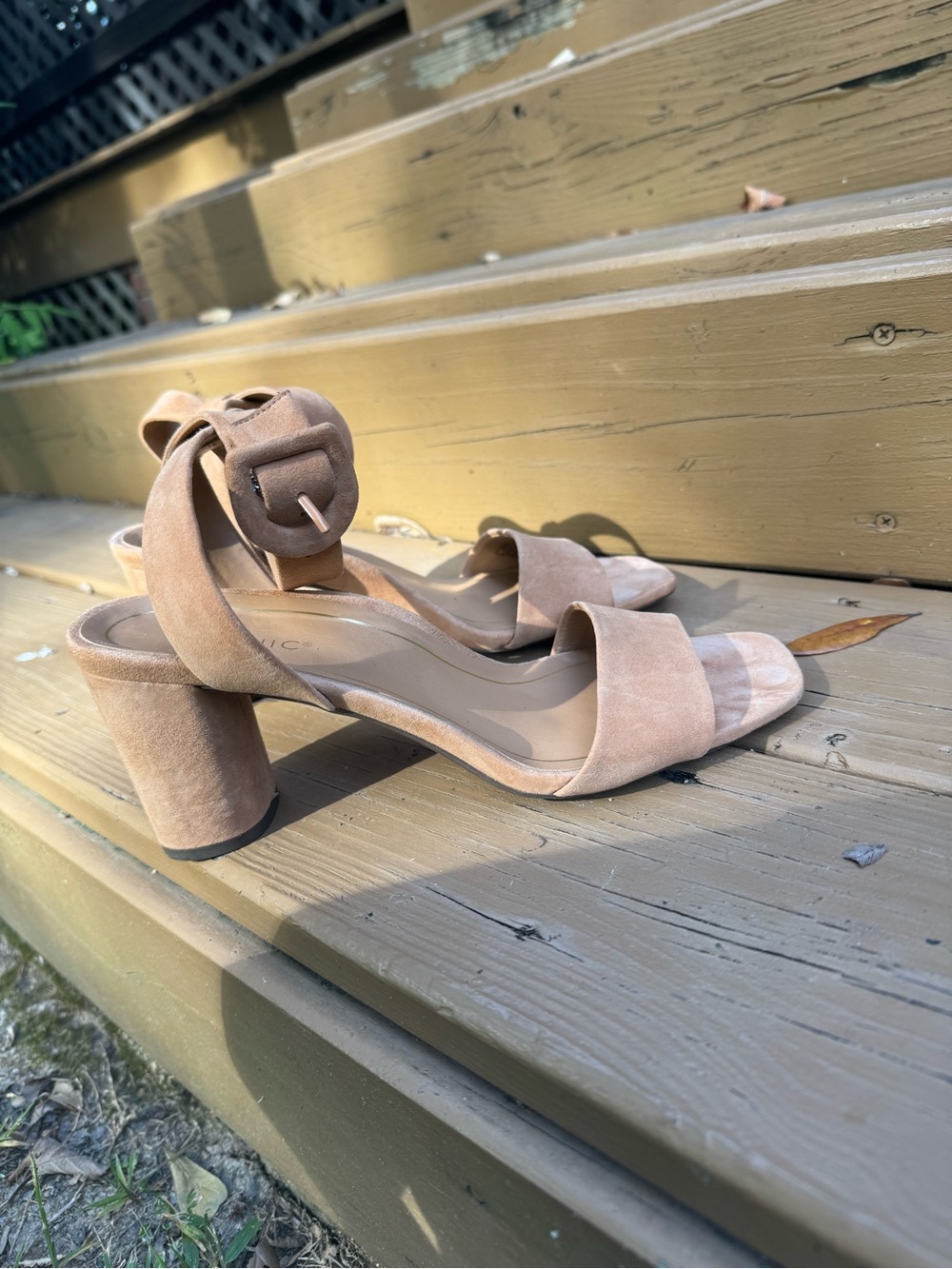 Women's Suede Block Heel Sandals - Taupe/blush